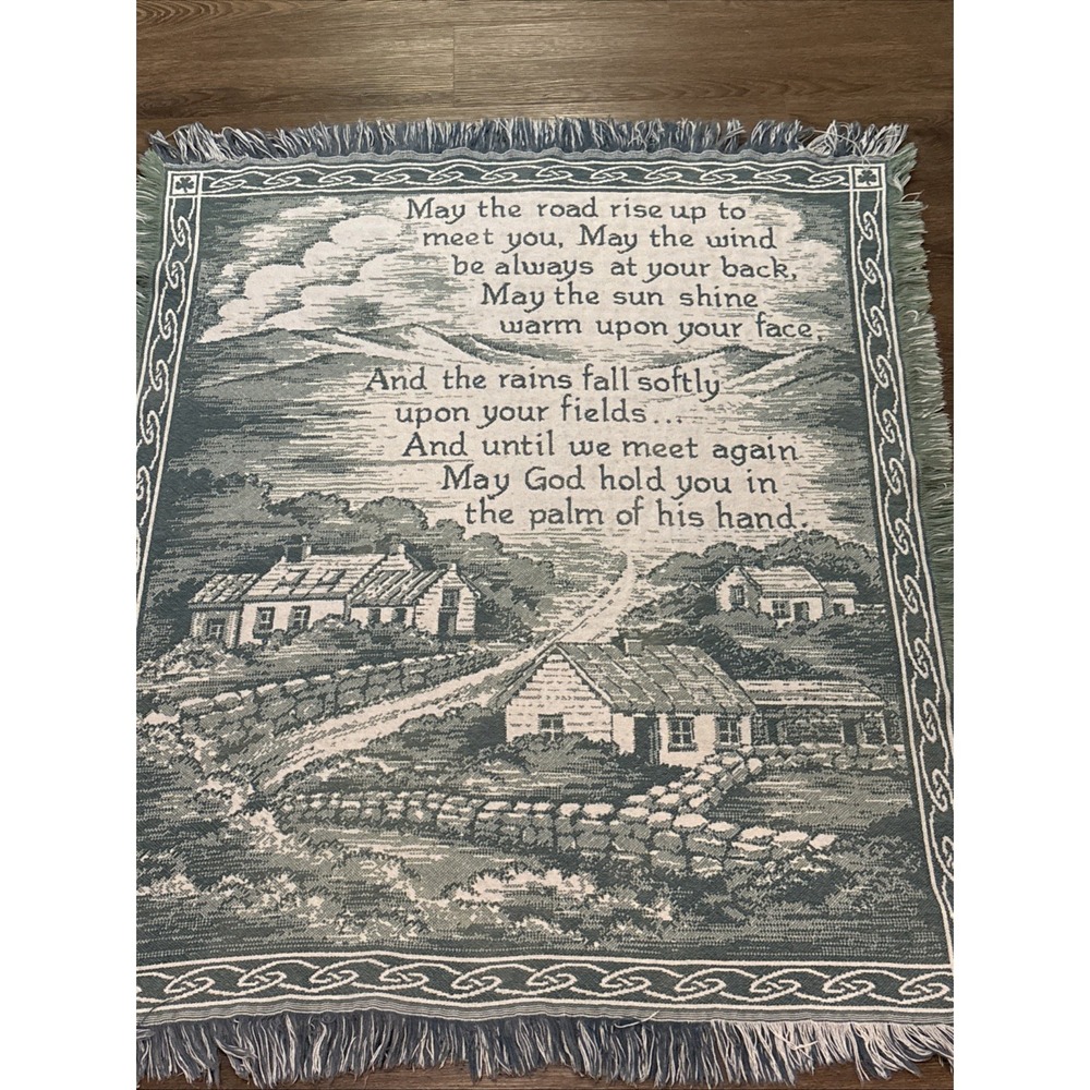 Irish Blessing Tapestry Throw Blanket Woven Fringe 52" X 44"